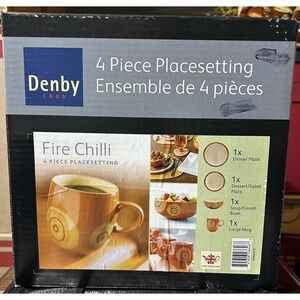 NEW 4 PIECE PLACE SET DENBY FIRE CHILLI SWIRL POTTERY STONEWARE CHINA HH10